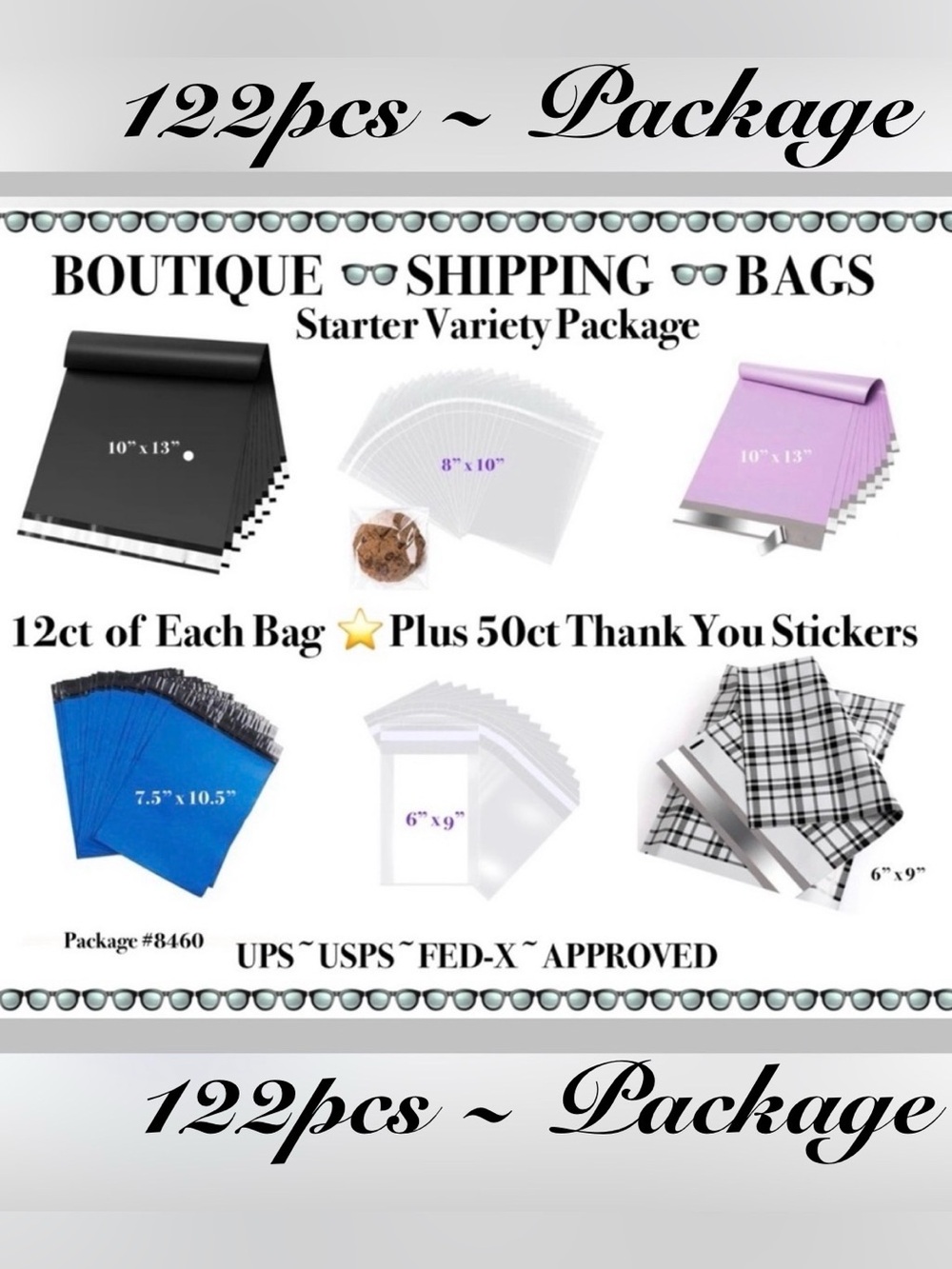 122pcs ~ Starter Package -24ct Clear Bags/48 Poly Bags & 50ct Stickers 👓🆕👓